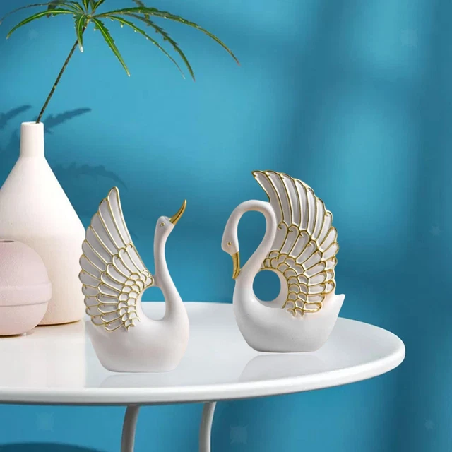 2 pièces Cygne Figurines Statues Amour Cygne Ornement Noël Résine Sculpture