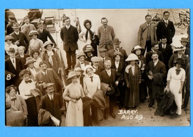 Barry Passengers on Steamer early 1900s Real Photo Postcard FAB condition ref172
