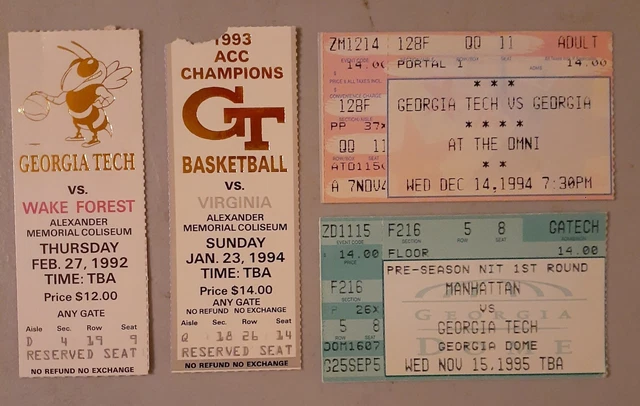 90's Georgia Tech Basketball Ticket Stubs