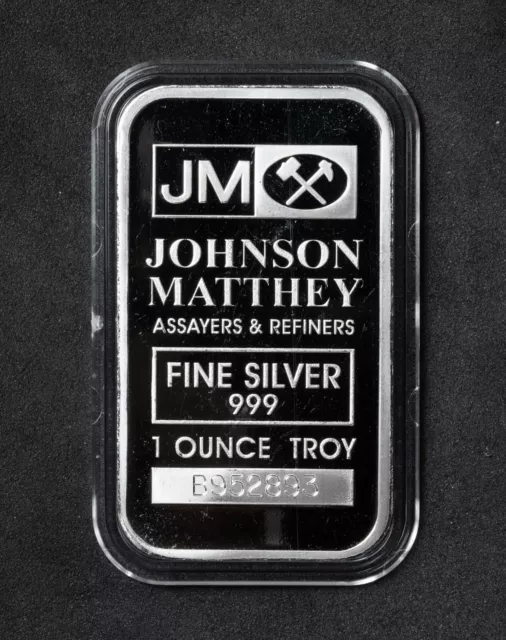 JM JOHNSON MATTHEY ASSAYERS & REFINERS One Ounce Troy  .999 FINE SILVER BAR