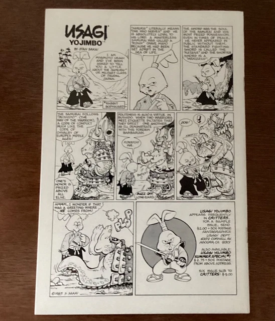 Early Usagi Yojimbo, Zell Sworddancer #1 Thoughts & Images 1986 VF Stan Sakai