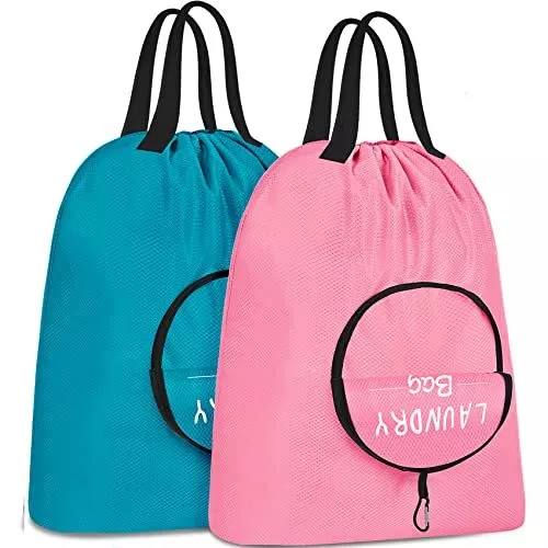 2 Pack Travel Laundry Bag Dirty Clothes Bag With Handles And Aluminum Carabiner