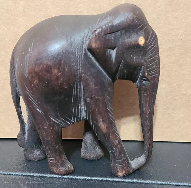 Vintage 4 inch Wood Hand Carved Elephant Figurine / Sculpture