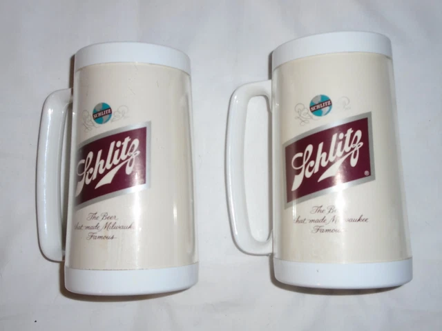 Set of 2 Vintage Thermo-Serv Insulated Schlitz Beer Mugs Steins Made in USA