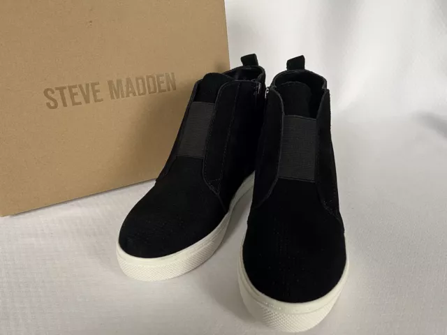 NIB Steve Madden FLAVY Women’s Black Suede Leather Wedge Sneakers 🌺 Size 8