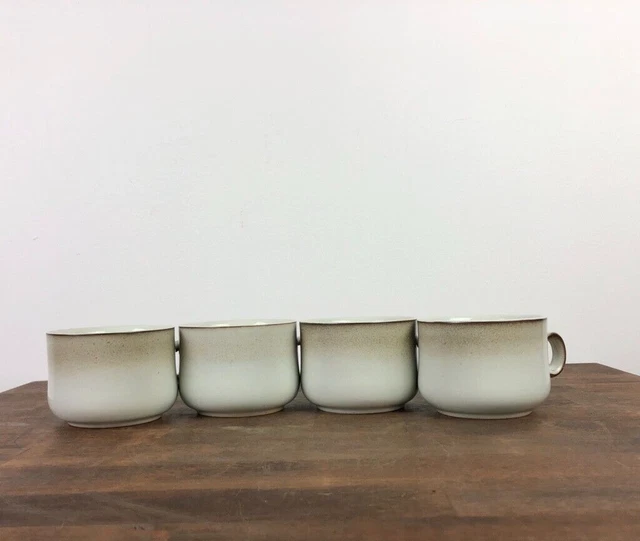 Denby Westbury Vintage Coffee Mug Set 4 Beige Brown Speckled Trim Stoneware 2.5"