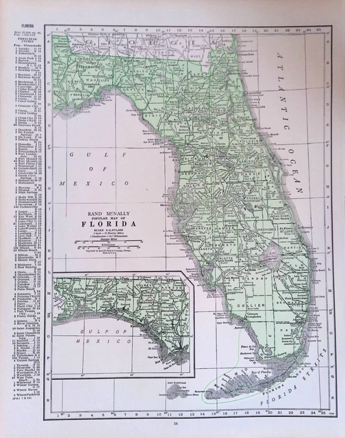 VINTAGE 1937 TWO SIDED Color Map - Vintage 1937 Two Sided Color Map Of Florida.webp