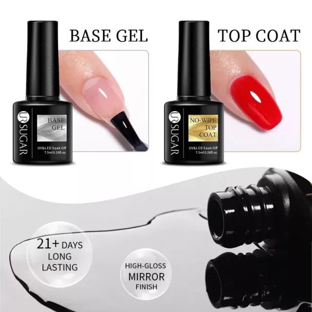 No Wipe Top Base Coat Matt Top UV LED Nail Gel Polish UR SUGAR Soak Off More 3