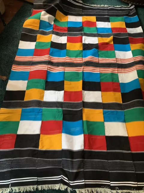 Mexican Rug Or Blanket 56x88” Woven Stitched In Strips Excellent