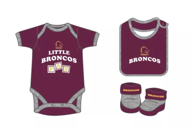 Team Official NRL Infant Newborn Baby 3 Pce Romper Bib Bootie Set 0-3m Gift Pack