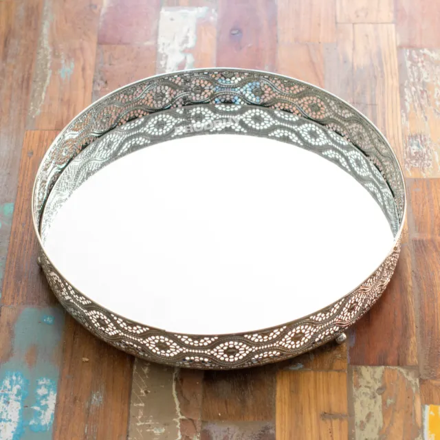 Vintage Round Mirror Glass Candle Plate Tray Holder Wedding Table Decoration