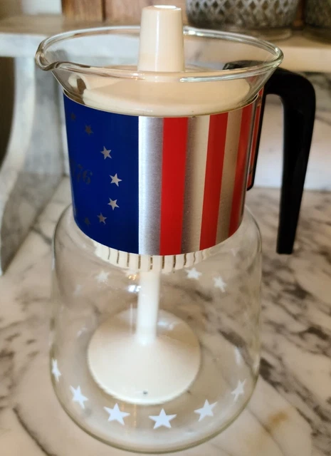 1976 Bicentennial CORY Glass Vintage Coffee Pot/Percolator American Patriot USA