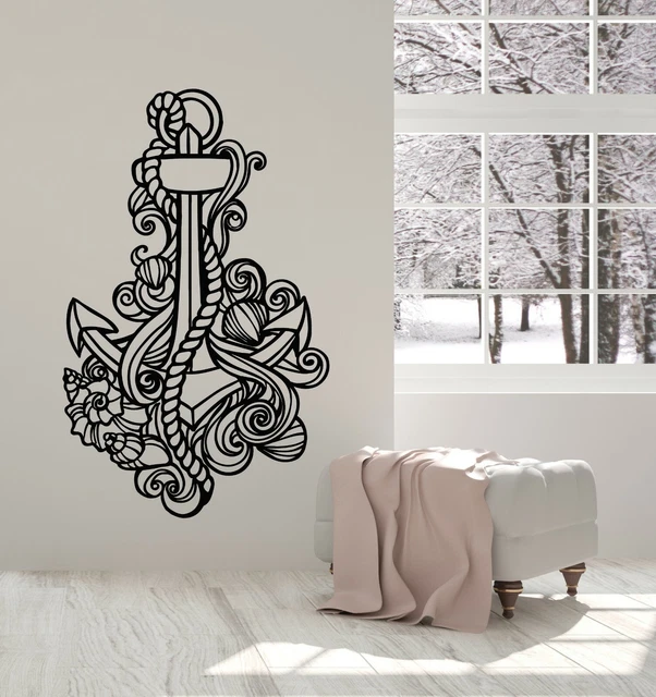 Vinyl Wall Decal Sailor Anchor Seashells Sea Nautical Marine Stickers (g4877)
