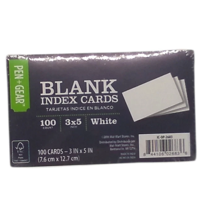 3 x 5 Blank Index Cards Pen Gear 100 Count White Office School Supplies