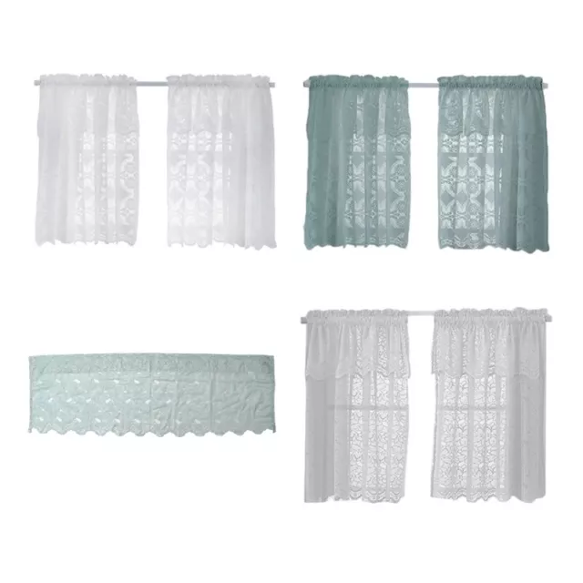 Tulle Window Drape Modern Lace Jacquard Window Curtain Valance Lace Hem Coffee