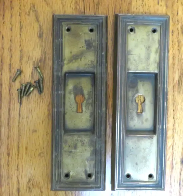 Vintage brass sliding pocket door plates Craftsman Mission Art Deco