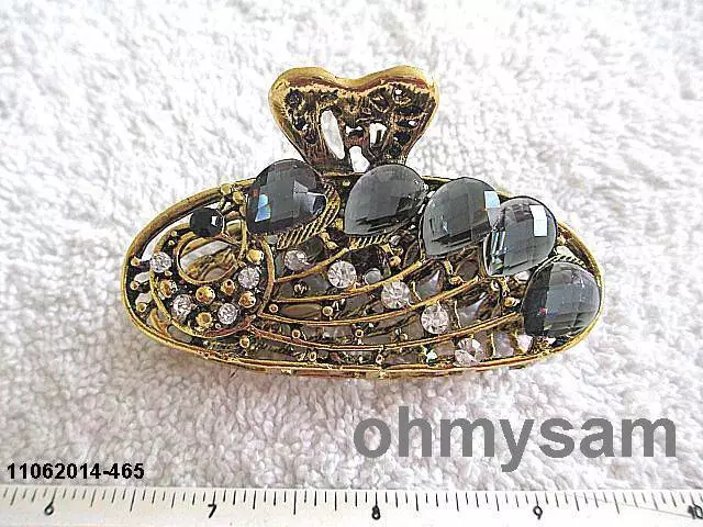 1 New Bronze Color Vintage Style Metal Hair Clip/ Flat Comb/Color Stone /2 3/4 "