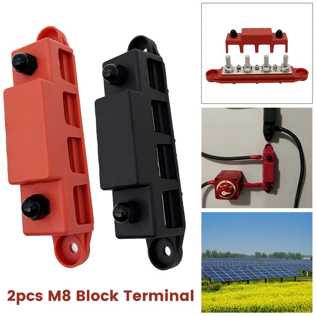 2X POSITIVE NEGATIVE Bus Bar Battery Power Distribution Block 4 x M8 ...