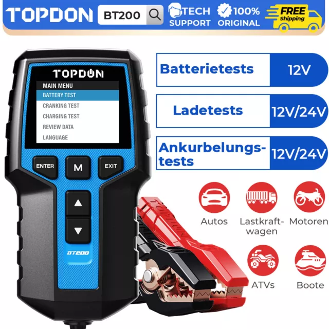 TOPDON BT200 12V/24V Auto Batterietester KFZ OBD2 Diagnosegerät Ankurbelungstest