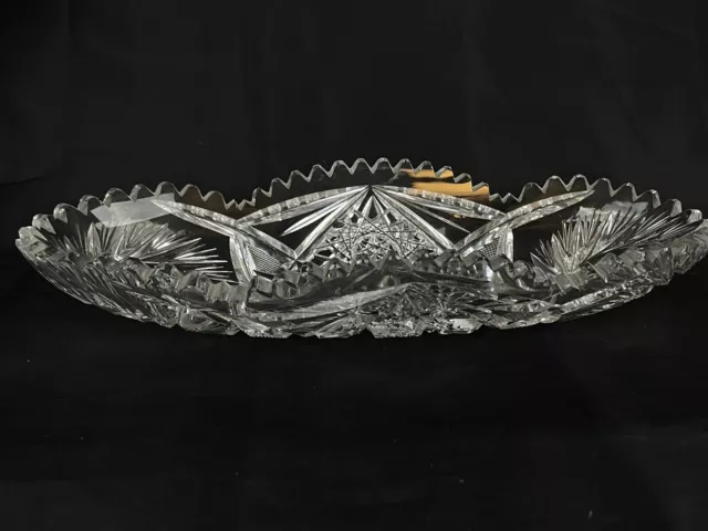Antique ABP 11in” Cut Crystal Glass Celery Oval Bowl Hobstar Sawtooth Edge