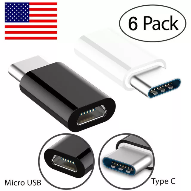 6 Pack USB 3.1 Type C Male to Micro USB Female Adapter Converter Connector USB-C