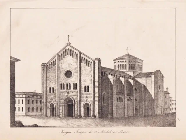 Basilica di San Michele Maggiore Pavia Italia Italy Italien Lithographie 1860
