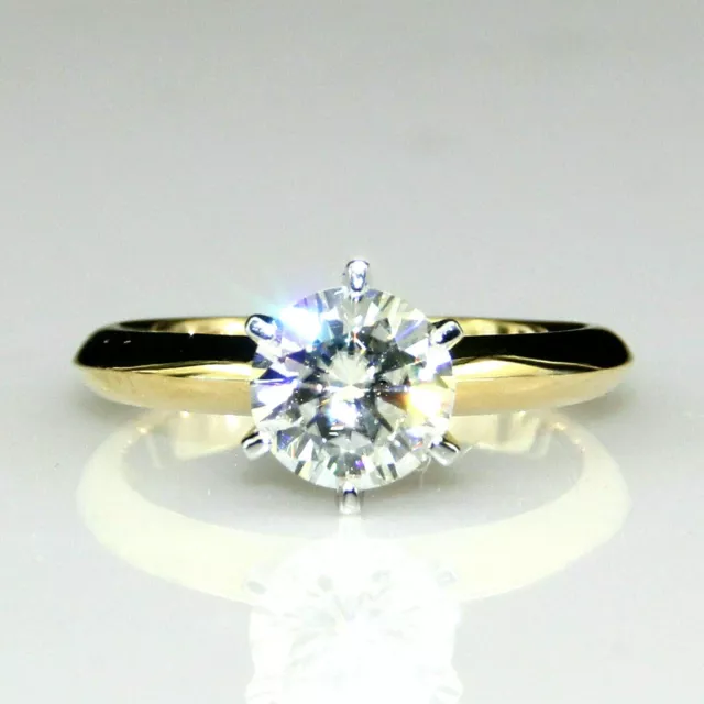 2Ct Véritable Moissanite Solitaire Femmes Alliance Bague 14K or Jaune Plaqué