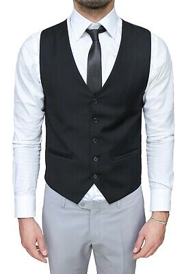 Gilet panciotto uomo nero smanicato elegante slim fit con cravatta in abbinato