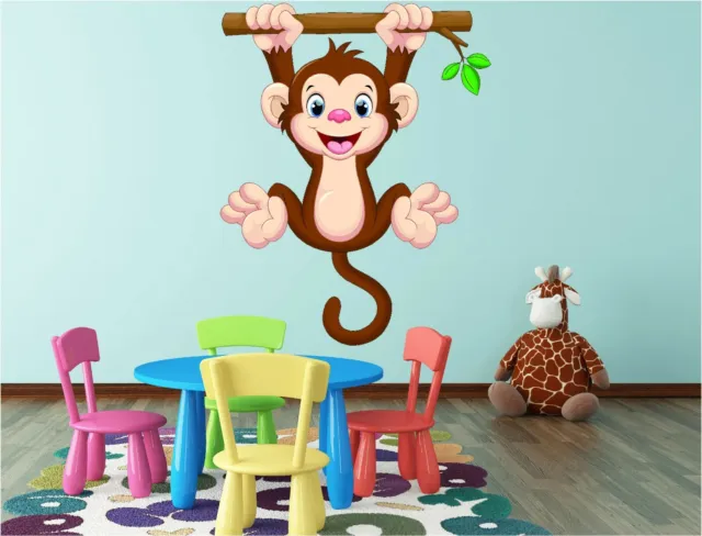 Hanging Monkey Kids Cheeky Wall Art Sticker Decal Fun Bedroom Nursery Vinyl P2J