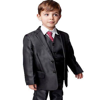 Boys Suits Boys Black Suit 5 Piece Wedding Party Formal Outfit (0-3M - 14Yrs)