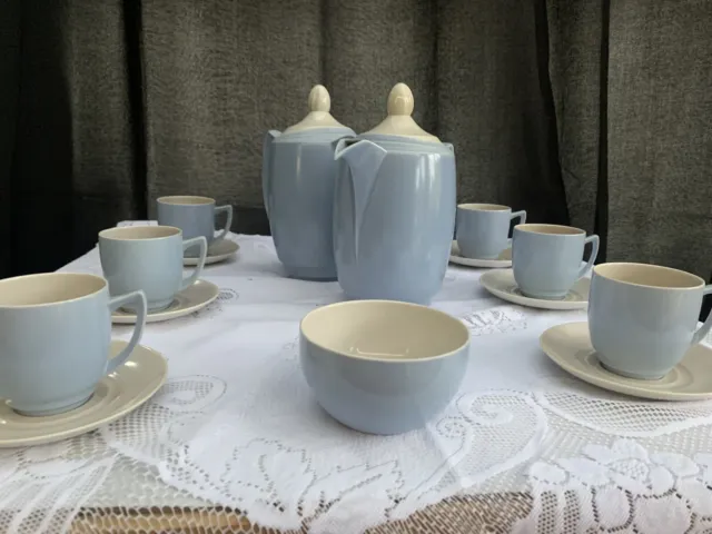 Vintage 1950's Branksome Coffee Set 'Graceline' in pale blue & cream, 6 settings