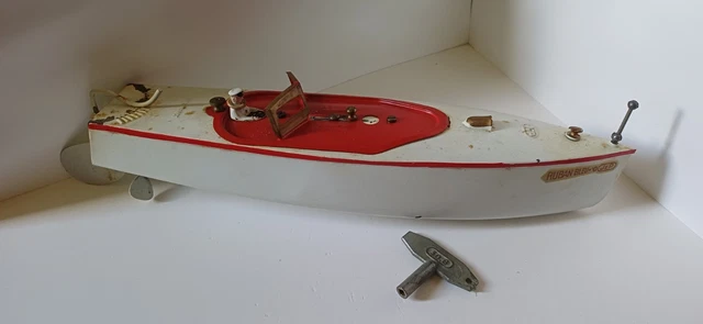 Bateau Jouet Mécanique Ancien JEP En Tôle Rouge - Typhon - Sans Clé