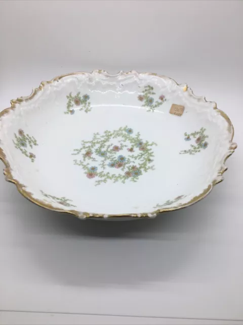 Limoges -France -Porcelain Hand Painted VTG Bowl Large Wild Flowers Gold  Signed