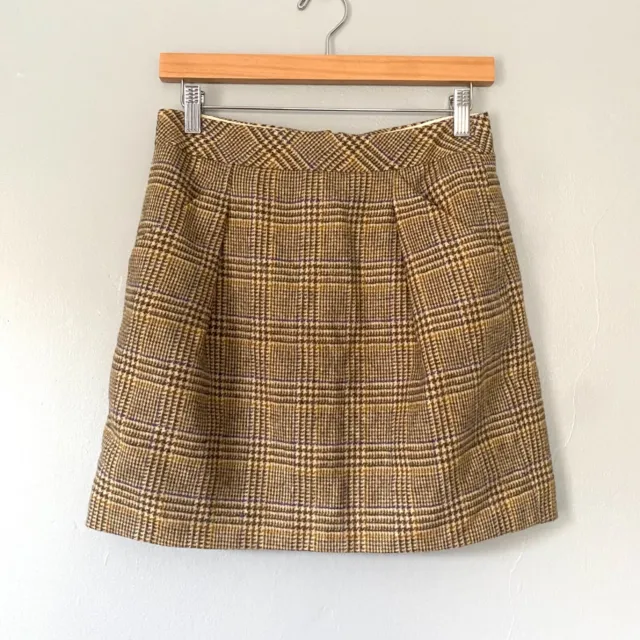 J. Crew Mini Skirt Womens 8 Brown Wool Blend Plaid Houndstooth Lined Preppy