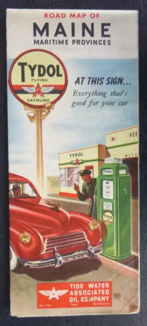 1948 Maine road map Flying A Tydol  oil gas  Maritime Provinces Canada