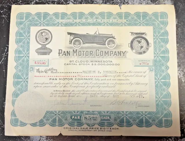 Pan Motor Co. Share Signed by Pandolfo 112 days after Grand Jury Indictment 1919
