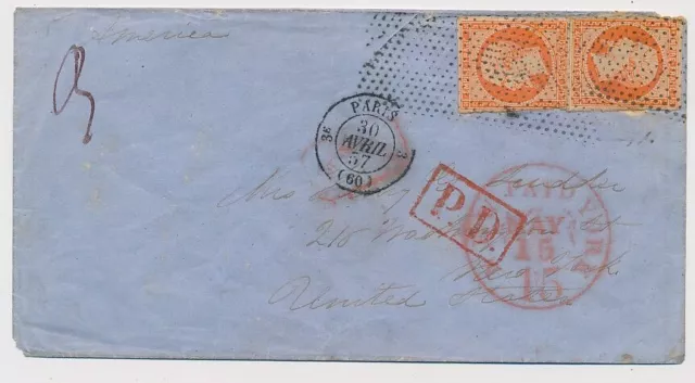 Lettre N°16X2 Paris Pointillé Fin Washington France Cover United State