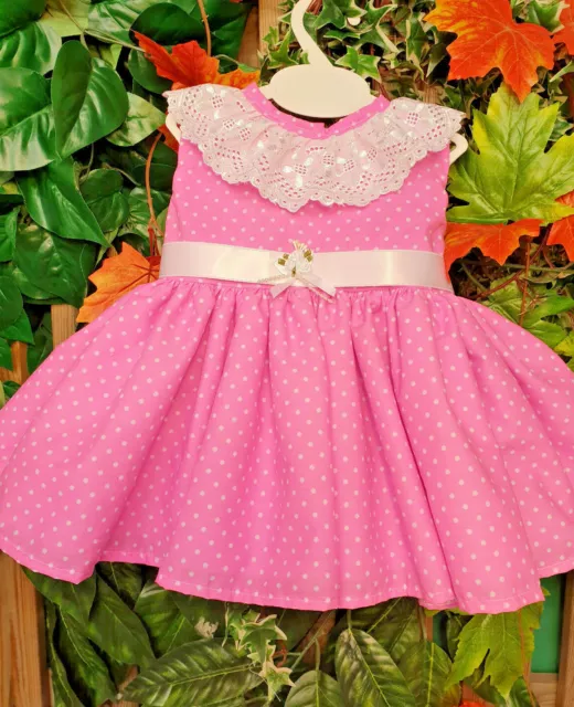 DREAM SALE 0-7 years BABY GIRLS neon bright pink white spot  lined twirly dress