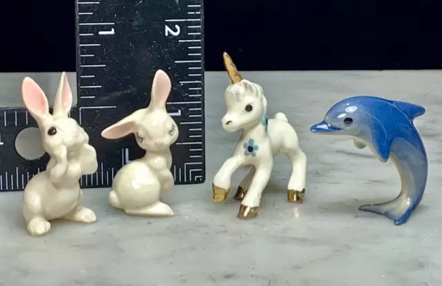 Vintage HAGEN RENAKER Miniature Rabbits Whale Baby Unicorn Figurines Lot 4 2