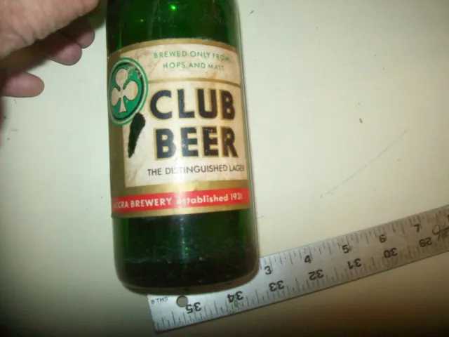 Accra Brewing Company Ghana  Paper Label Club Beer  11 1/4" Tall Green Bottle 2