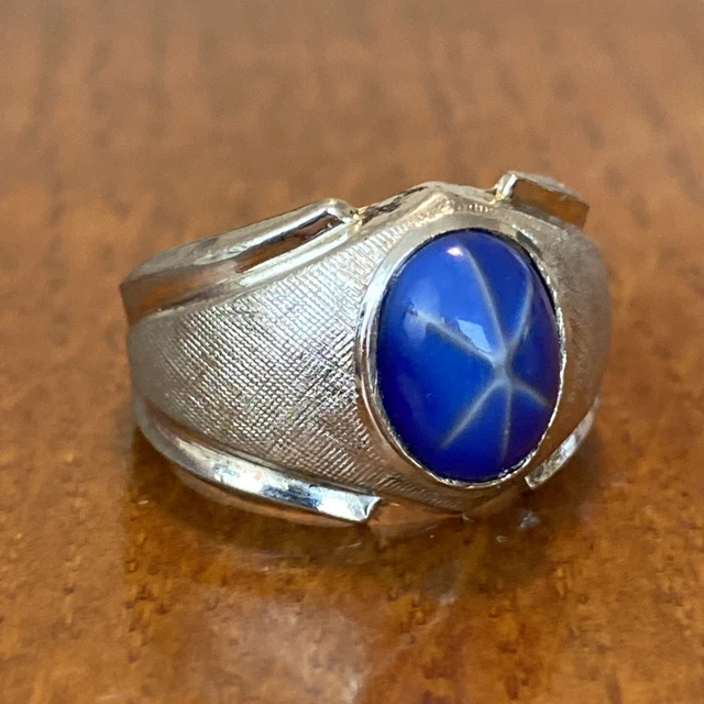 vintage park lane ring size 6.5 silvertone faux star sapphire glass gem 2