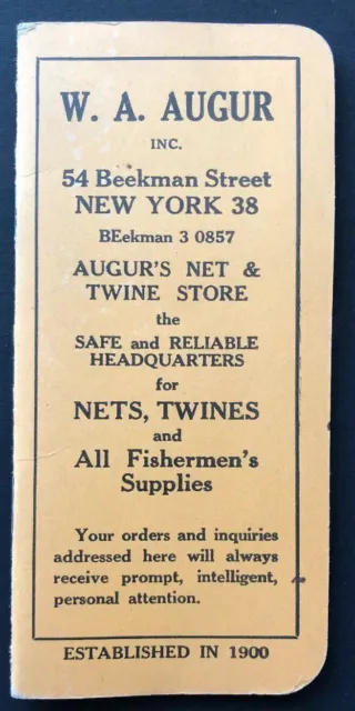 Notebook Augur Net & Twine Store Fishing Calendar 1958 Advertising Beekman St NY