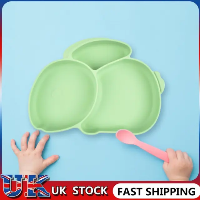 ❀ Cartoon Children Dishes Cute Silicone Baby Feeding Dishes Baby Cutlery (Green)
