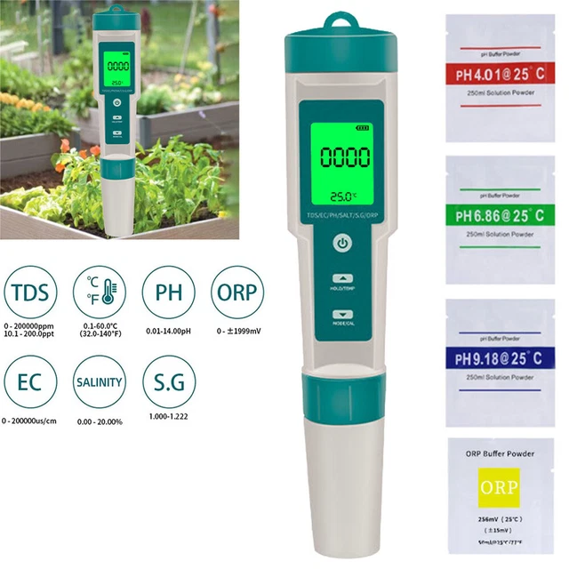 7 IN 1 Digital LCD PH/TDS/EC/ORP/TEMP/SG/Salinity Water Quality Tester ...