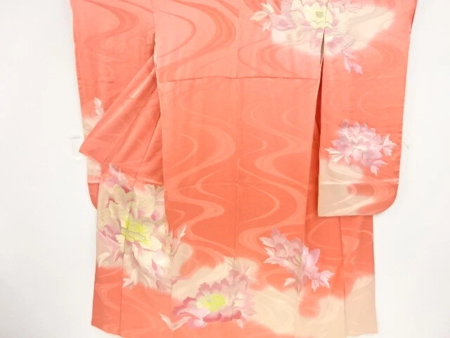 81960# Japanese Kimono / Antique Furisode / Embroidery / Flower