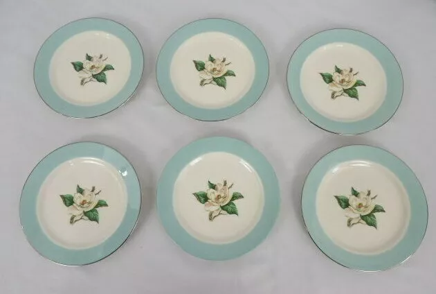 Homer Laughlin Lifetime China Turquoise Magnola 6 1/4" Bread Plates Set of 6