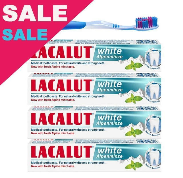 Lacalut White Alpenminze Whitening Toothpaste  + Toothbrush Value Pack of 4