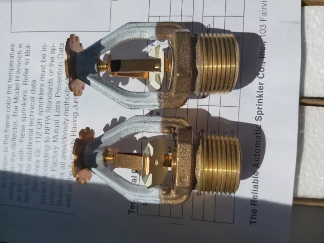 2 x Gl 112 quick response upright and pendent  Fire Sprinkler Head brass