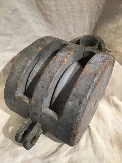 Antique Block And Tackle Pully In Old Gray Paint