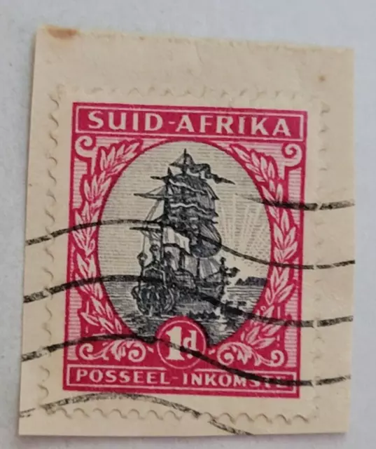 South Africa  SUID AFRIKA ~ Clipper Ship ~ 1d Red/Gray Stamp ~ Cancelled ~c.1943